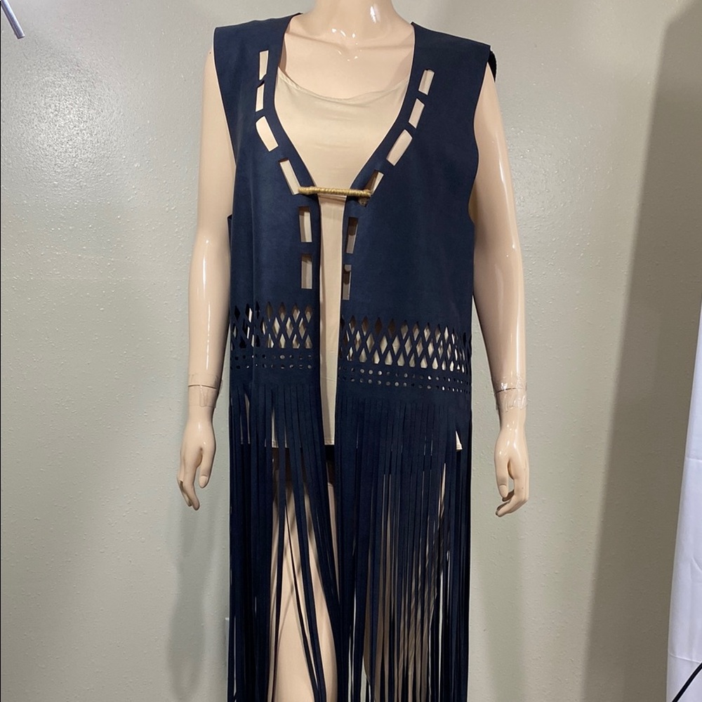 Black Fringe Sleeveless Vest